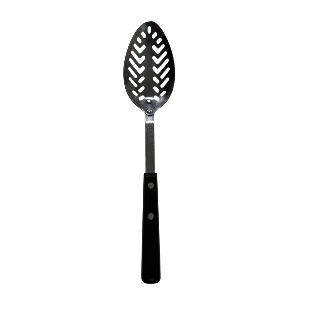 Ekco Forge‎ Slotted Spoon Kitchen Tool 11.5in Silver Black Vintage Stainless USA